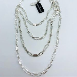 Karine Sultan Multi Layer Silver Chain Necklace Hammered Design